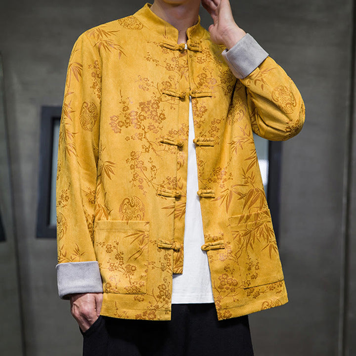 Buddha Stones , flores, bambú, puños de color sólido, botones de rana, traje Tang, chaqueta de algodón para hombre, camisa con bolsillos - image 9