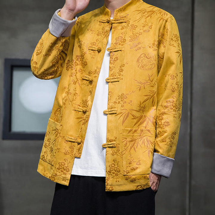 Buddha Stones , flores, bambú, puños de color sólido, botones de rana, traje Tang, chaqueta de algodón para hombre, camisa con bolsillos - image 6