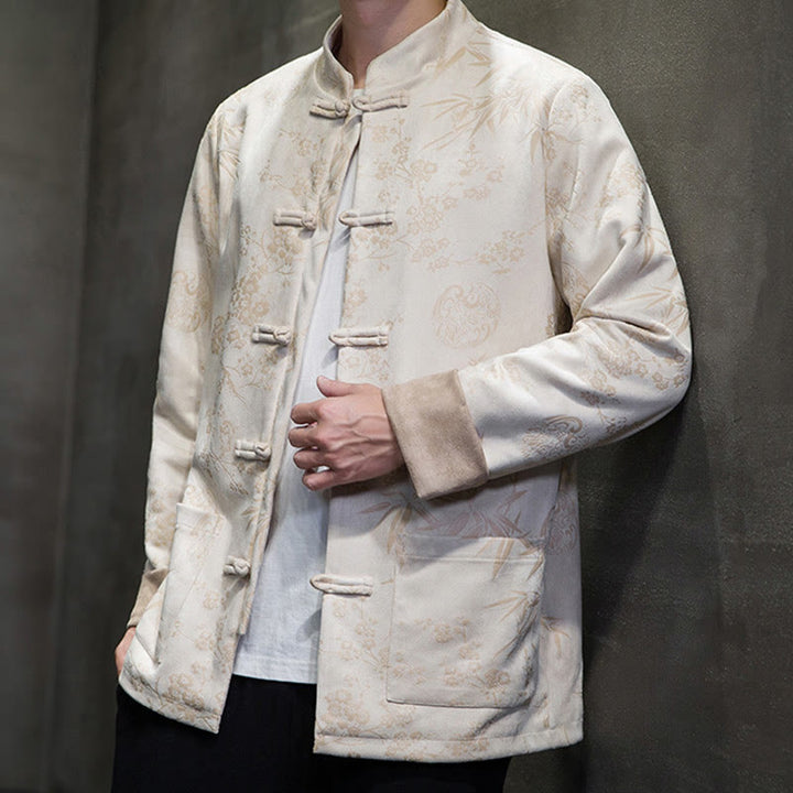 Buddha Stones , flores, bambú, puños de color sólido, botones de rana, traje Tang, chaqueta de algodón para hombre, camisa con bolsillos - image 44