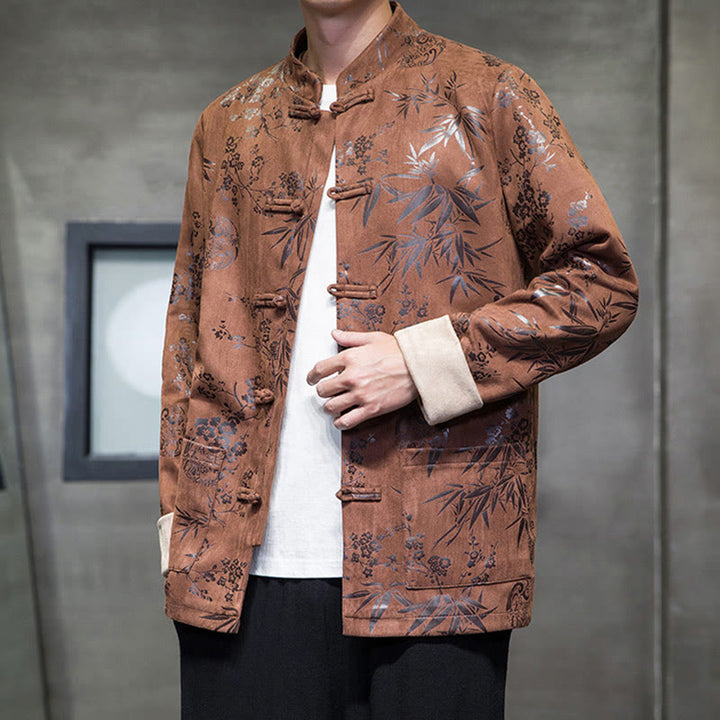 Buddha Stones , flores, bambú, puños de color sólido, botones de rana, traje Tang, chaqueta de algodón para hombre, camisa con bolsillos - image 18