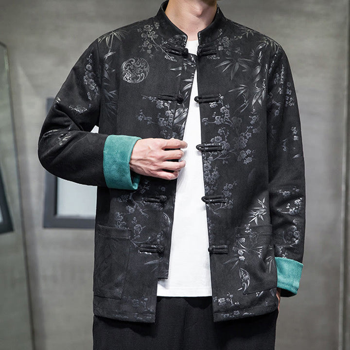 Buddha Stones , flores, bambú, puños de color sólido, botones de rana, traje Tang, chaqueta de algodón para hombre, camisa con bolsillos - image 25