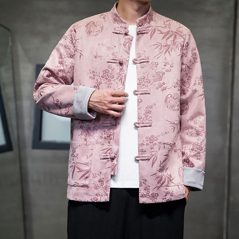 Buddha Stones , flores, bambú, puños de color sólido, botones de rana, traje Tang, chaqueta de algodón para hombre, camisa con bolsillos - image 42