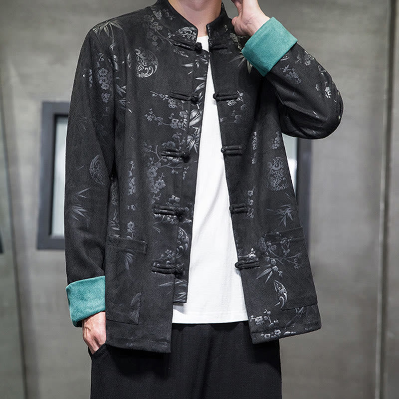 Buddha Stones , flores, bambú, puños de color sólido, botones de rana, traje Tang, chaqueta de algodón para hombre, camisa con bolsillos - image 24