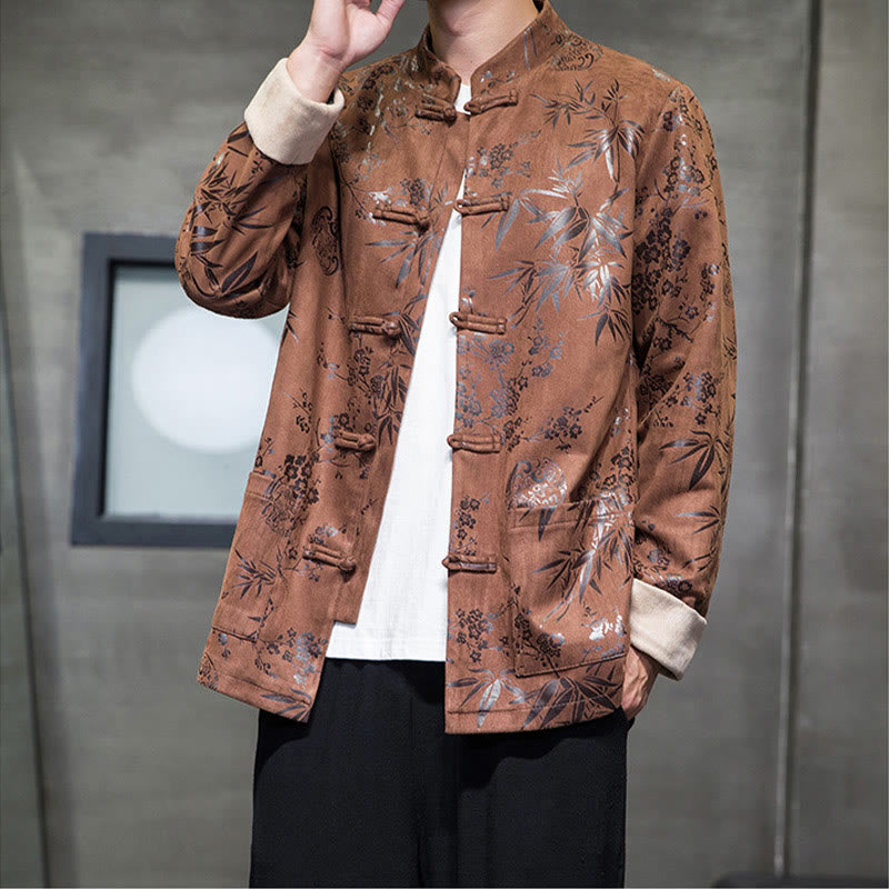 Buddha Stones , flores, bambú, puños de color sólido, botones de rana, traje Tang, chaqueta de algodón para hombre, camisa con bolsillos - image 15
