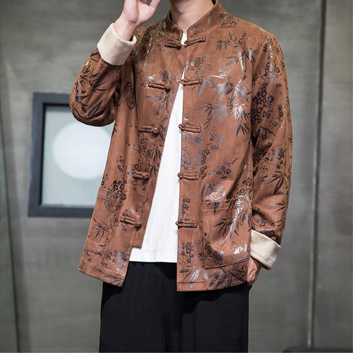 Buddha Stones , flores, bambú, puños de color sólido, botones de rana, traje Tang, chaqueta de algodón para hombre, camisa con bolsillos - image 15