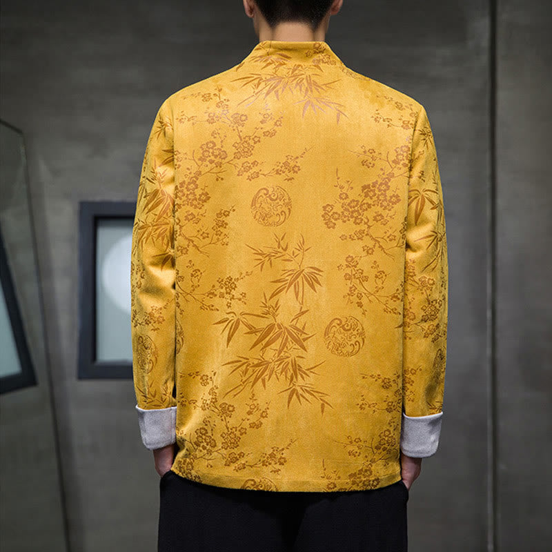 Buddha Stones , flores, bambú, puños de color sólido, botones de rana, traje Tang, chaqueta de algodón para hombre, camisa con bolsillos - image 5