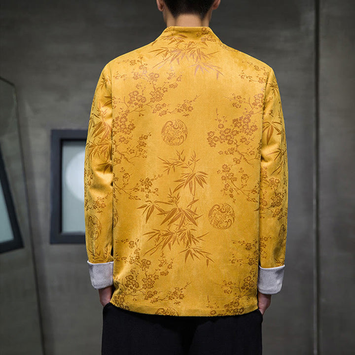 Buddha Stones , flores, bambú, puños de color sólido, botones de rana, traje Tang, chaqueta de algodón para hombre, camisa con bolsillos - image 5