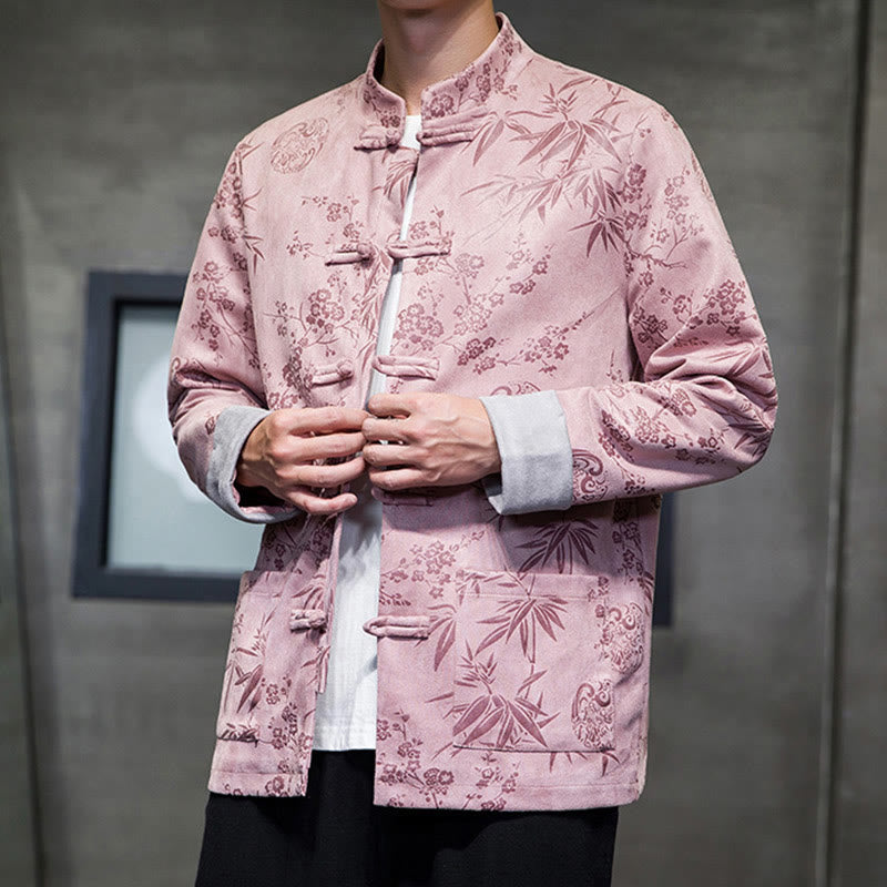 Buddha Stones , flores, bambú, puños de color sólido, botones de rana, traje Tang, chaqueta de algodón para hombre, camisa con bolsillos - image 39