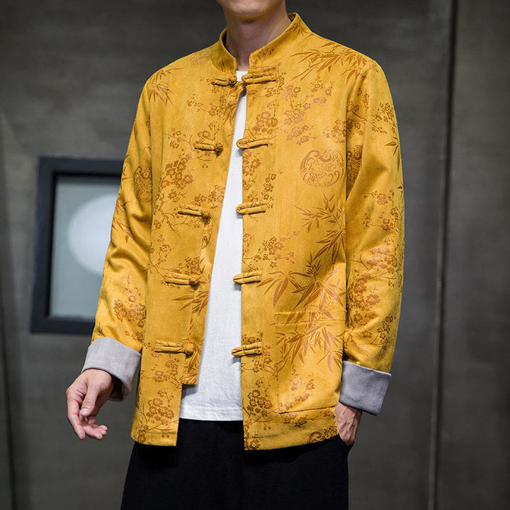 Buddha Stones , flores, bambú, puños de color sólido, botones de rana, traje Tang, chaqueta de algodón para hombre, camisa con bolsillos - image 2