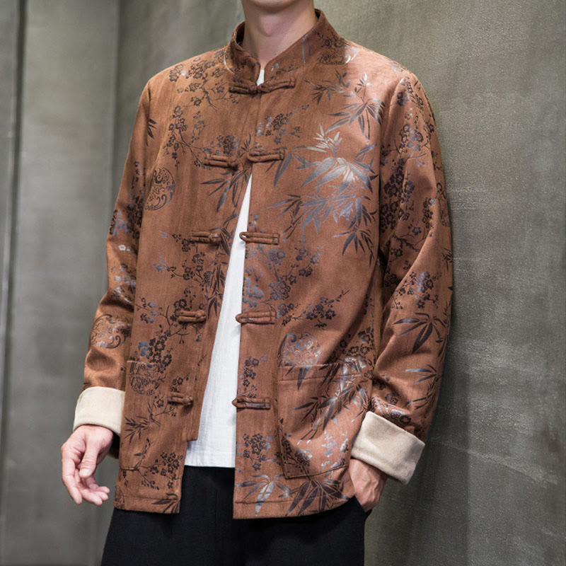 Buddha Stones , flores, bambú, puños de color sólido, botones de rana, traje Tang, chaqueta de algodón para hombre, camisa con bolsillos - image 19
