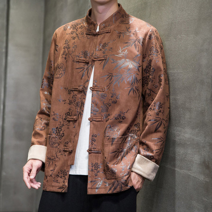 Buddha Stones , flores, bambú, puños de color sólido, botones de rana, traje Tang, chaqueta de algodón para hombre, camisa con bolsillos - image 19