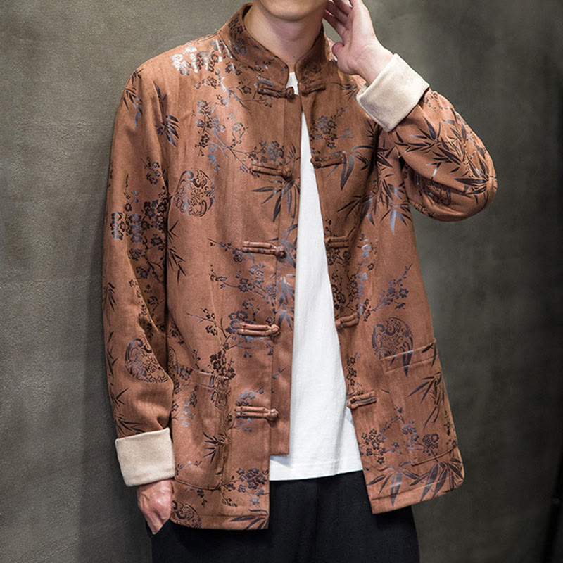 Buddha Stones , flores, bambú, puños de color sólido, botones de rana, traje Tang, chaqueta de algodón para hombre, camisa con bolsillos - image 17