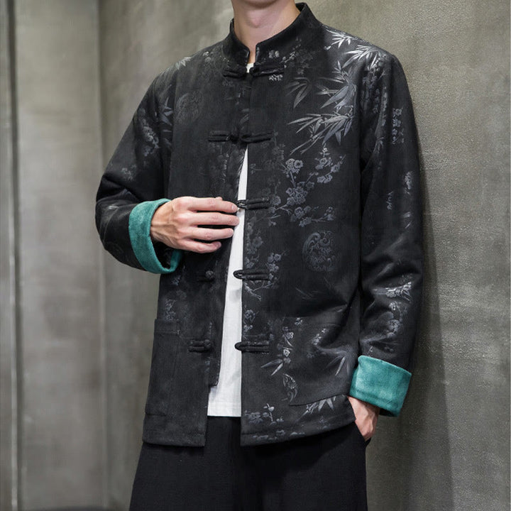 Buddha Stones , flores, bambú, puños de color sólido, botones de rana, traje Tang, chaqueta de algodón para hombre, camisa con bolsillos - image 26