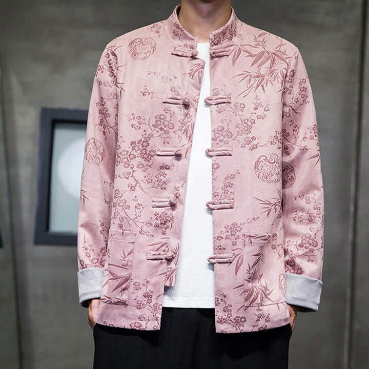 Buddha Stones , flores, bambú, puños de color sólido, botones de rana, traje Tang, chaqueta de algodón para hombre, camisa con bolsillos - image 36