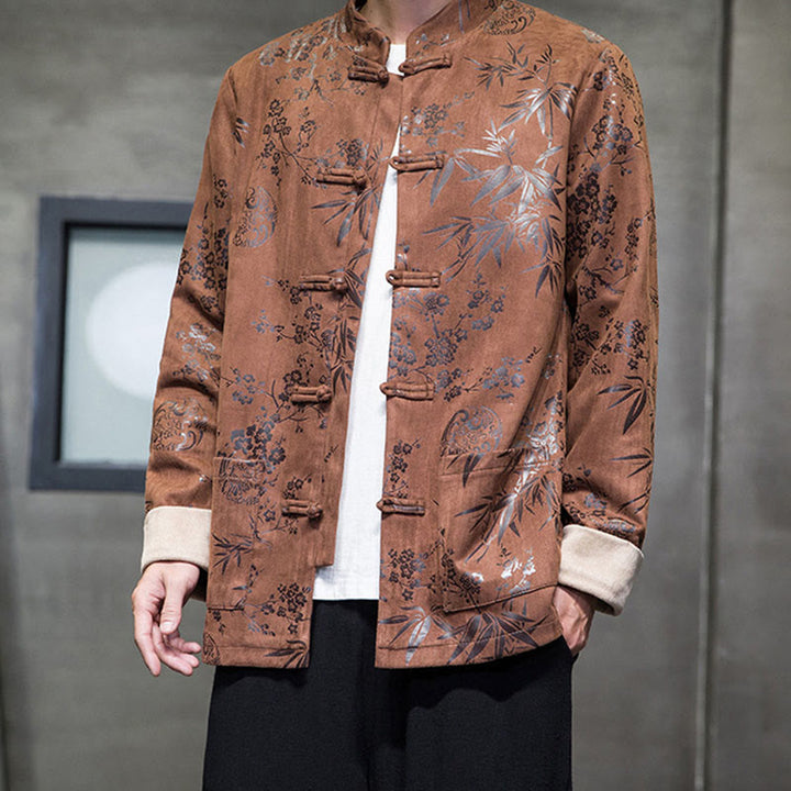 Buddha Stones , flores, bambú, puños de color sólido, botones de rana, traje Tang, chaqueta de algodón para hombre, camisa con bolsillos - image 11