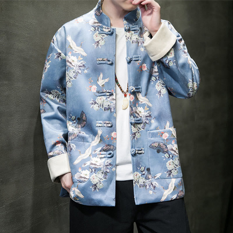 Buddha Stones , flores, abanicos, pájaros, botones de rana, chaqueta de algodón para hombre, camisa con bolsillos - image 13
