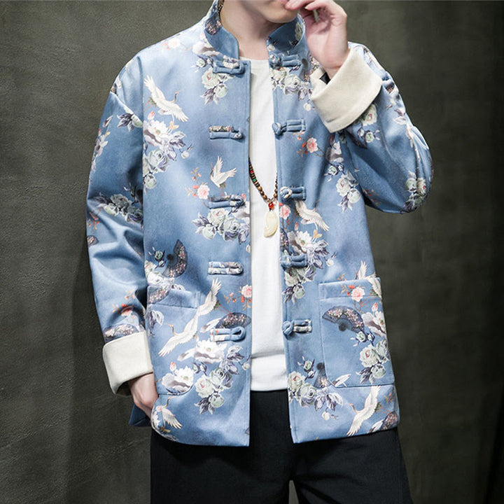 Buddha Stones , flores, abanicos, pájaros, botones de rana, chaqueta de algodón para hombre, camisa con bolsillos - image 13