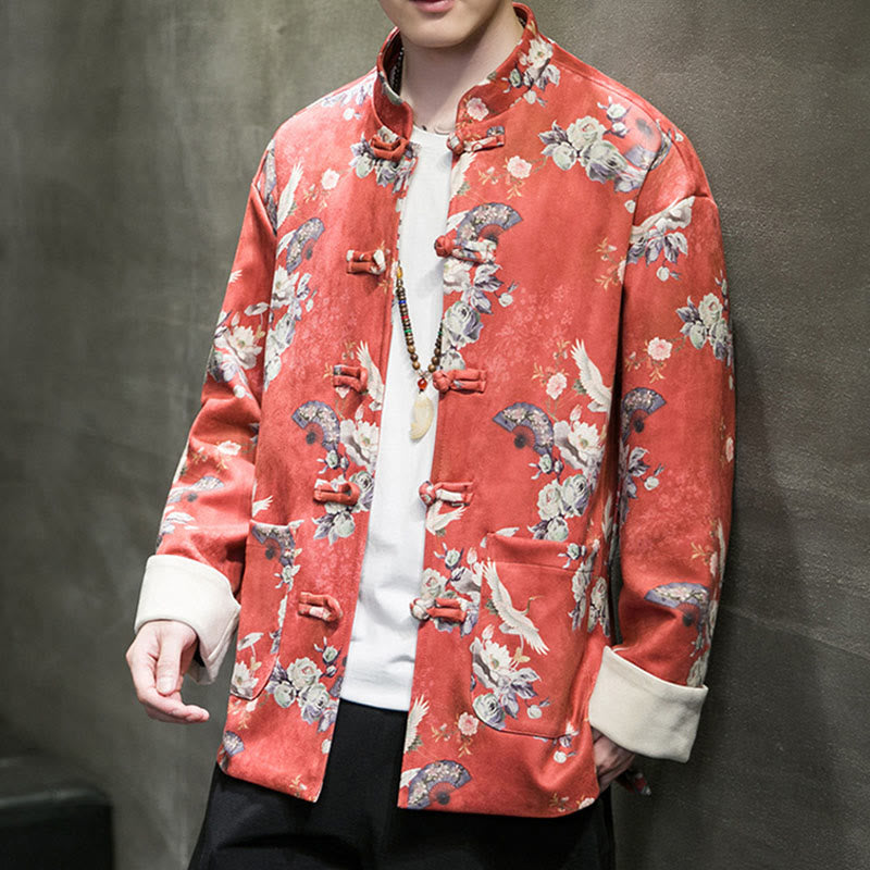 Buddha Stones , flores, abanicos, pájaros, botones de rana, chaqueta de algodón para hombre, camisa con bolsillos - image 3