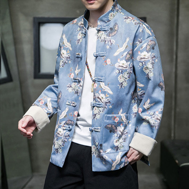 Buddha Stones , flores, abanicos, pájaros, botones de rana, chaqueta de algodón para hombre, camisa con bolsillos - image 15