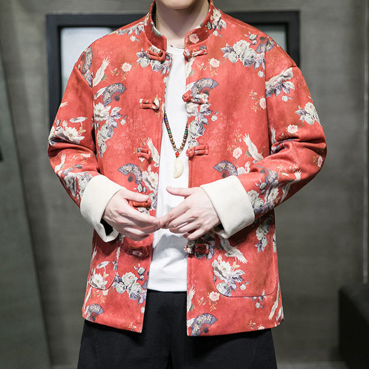 Buddha Stones , flores, abanicos, pájaros, botones de rana, chaqueta de algodón para hombre, camisa con bolsillos - image 2