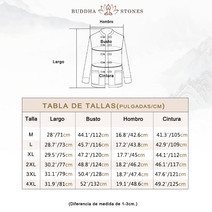 Chaqueta de poliéster con botones de rana y bordado de dragón y Buddha Stones para hombre, ropa con bolsillos - image 5