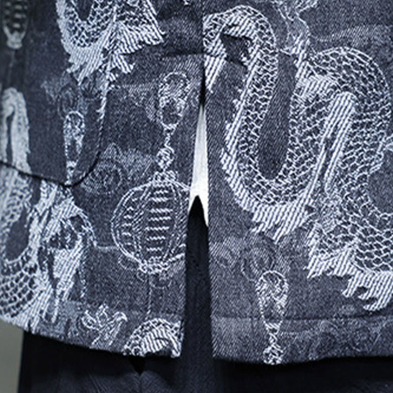 Traje Tang de algodón para hombre, chaqueta y camisa con bolsillos, bordado en jacquard con diseño de dragón, linterna y rana y botones , con Buddha Stones y año nuevo chino