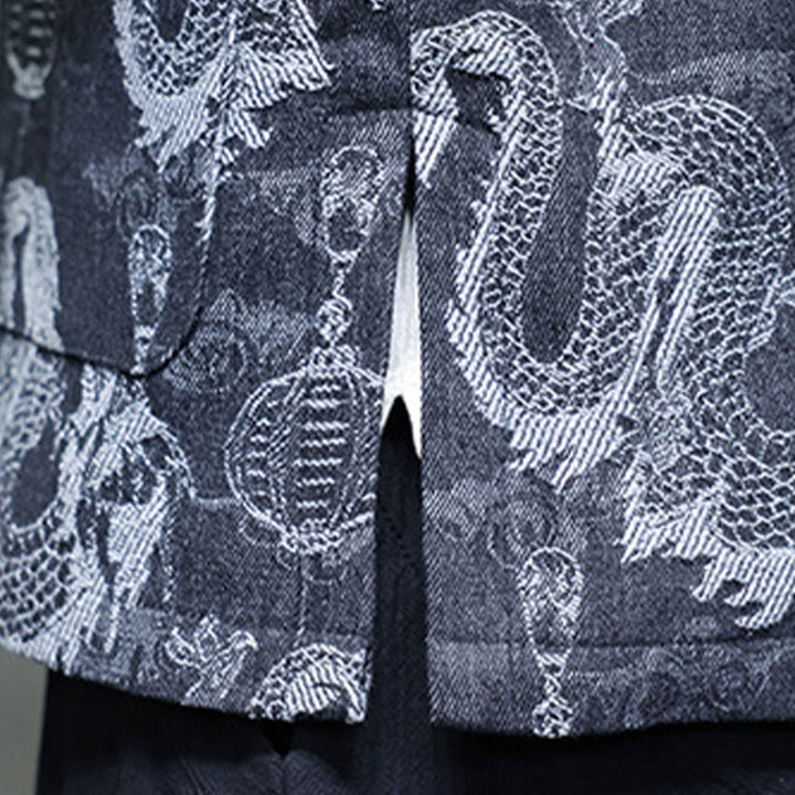 Traje Tang de algodón para hombre, chaqueta y camisa con bolsillos, bordado en jacquard con diseño de dragón, linterna y rana y botones , con Buddha Stones y año nuevo chino