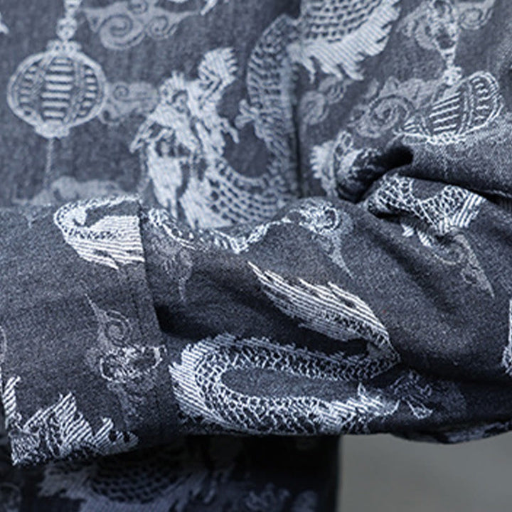 Traje Tang de algodón para hombre, chaqueta y camisa con bolsillos, bordado en jacquard con diseño de dragón, linterna y rana y botones , con Buddha Stones y año nuevo chino