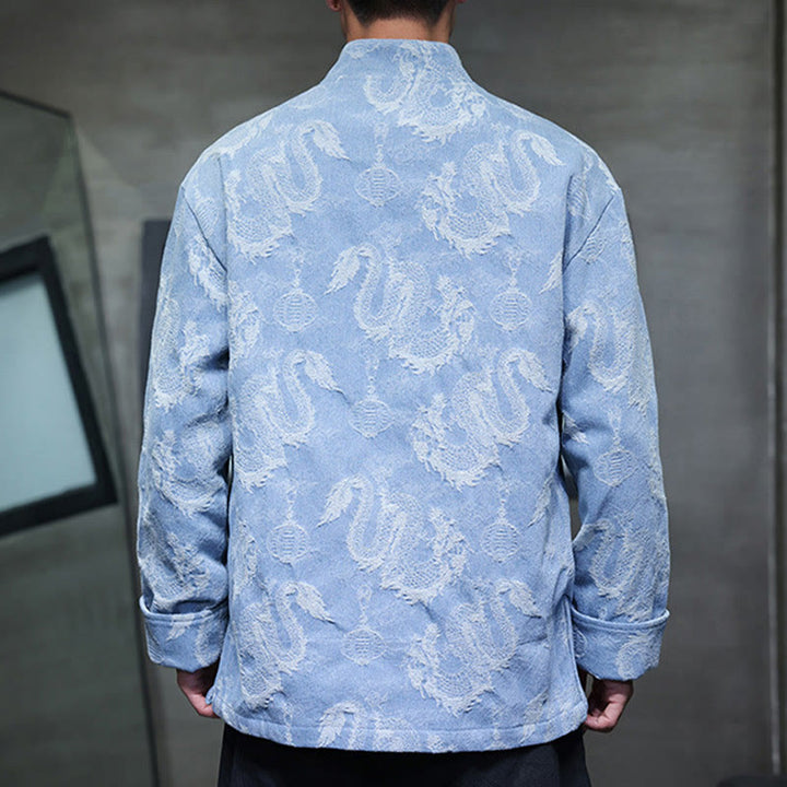 Traje Tang de algodón para hombre, chaqueta y camisa con bolsillos, bordado en jacquard con diseño de dragón, linterna y rana y botones , con Buddha Stones y año nuevo chino