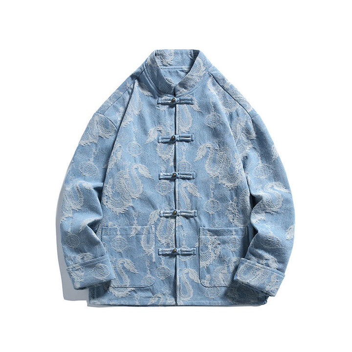 Traje Tang de algodón para hombre, chaqueta y camisa con bolsillos, bordado en jacquard con diseño de dragón, linterna y rana y botones , con Buddha Stones y año nuevo chino