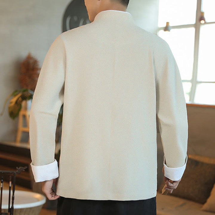 Chaqueta y camisa de algodón para hombre, traje Tang con botones de rana y bordado de grulla voladora de Año Nuevo chino con Buddha Stones