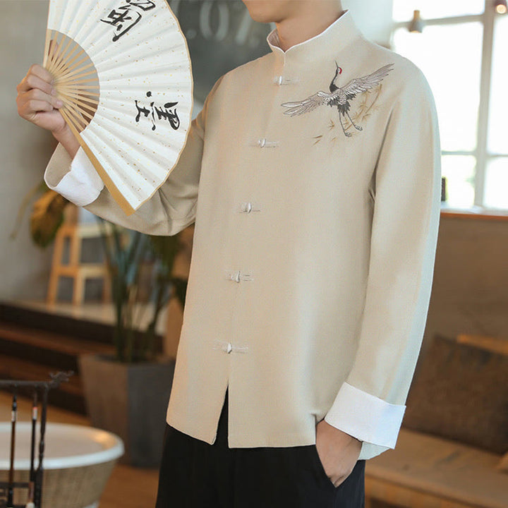 Chaqueta y camisa de algodón para hombre, traje Tang con botones de rana y bordado de grulla voladora de Año Nuevo chino con Buddha Stones - image 22