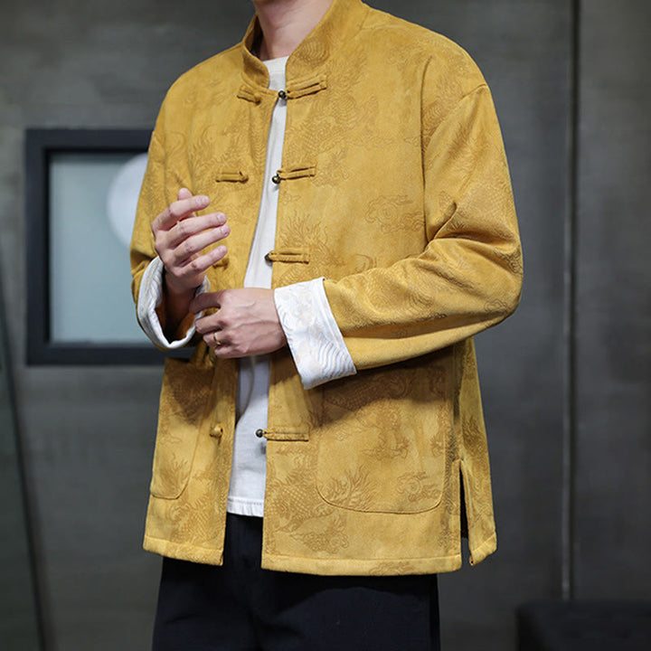 Traje Tang para hombre, chaqueta, camisa y bolsillos, con estampado de kirin y botones de rana y Buddha Stones para el Año Nuevo chino - image 7