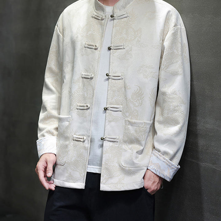 Traje Tang para hombre, chaqueta, camisa y bolsillos, con estampado de kirin y botones de rana y Buddha Stones para el Año Nuevo chino - image 26