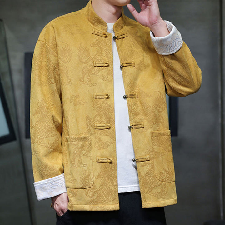 Traje Tang para hombre, chaqueta, camisa y bolsillos, con estampado de kirin y botones de rana y Buddha Stones para el Año Nuevo chino - image 2