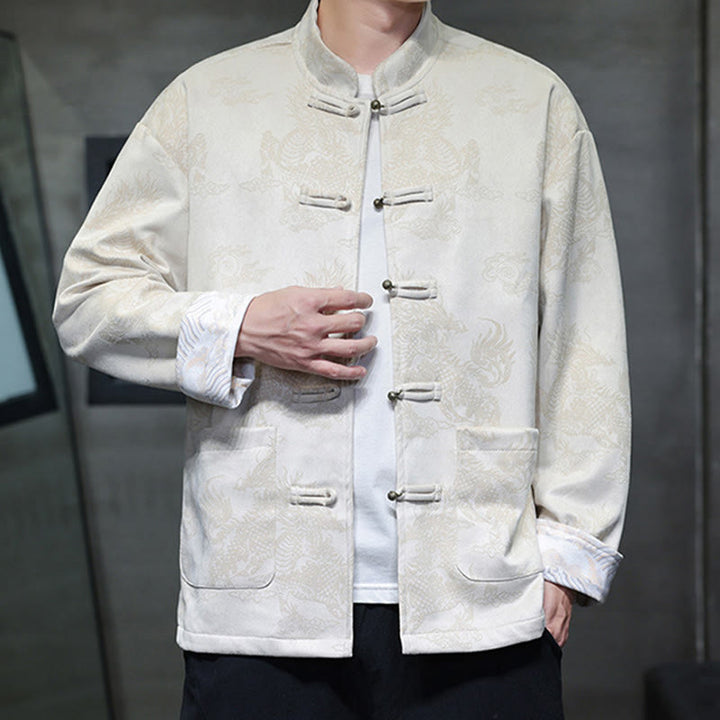 Traje Tang para hombre, chaqueta, camisa y bolsillos, con estampado de kirin y botones de rana y Buddha Stones para el Año Nuevo chino - image 23