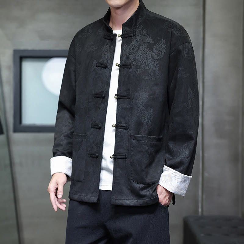 Traje Tang para hombre, chaqueta, camisa y bolsillos, con estampado de kirin y botones de rana y Buddha Stones para el Año Nuevo chino - image 18