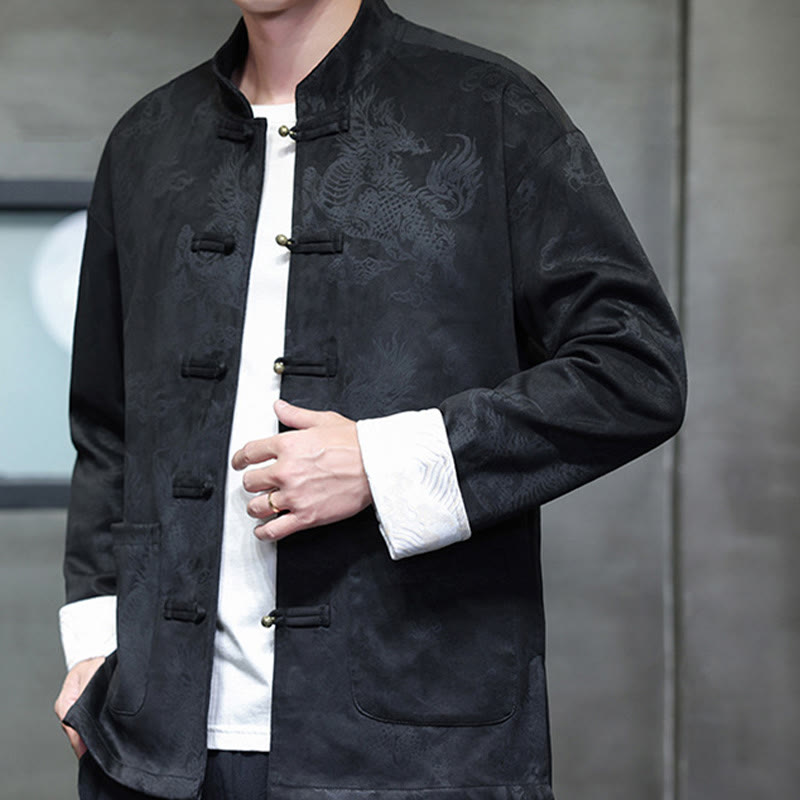 Traje Tang para hombre, chaqueta, camisa y bolsillos, con estampado de kirin y botones de rana y Buddha Stones para el Año Nuevo chino - image 16