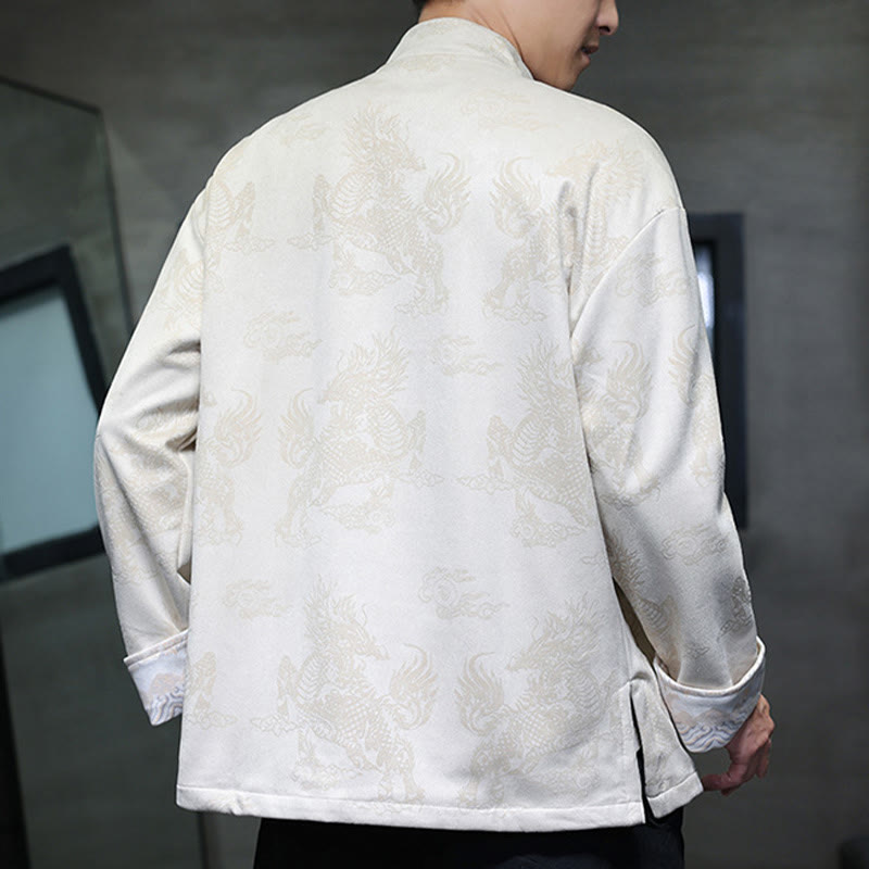 Traje Tang para hombre, chaqueta, camisa y bolsillos, con estampado de kirin y botones de rana y Buddha Stones para el Año Nuevo chino - image 25