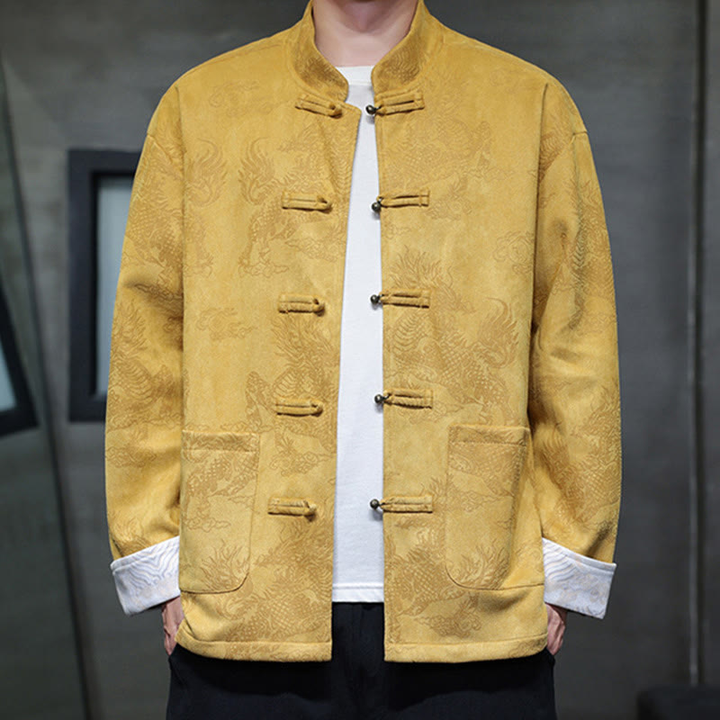 Traje Tang para hombre, chaqueta, camisa y bolsillos, con estampado de kirin y botones de rana y Buddha Stones para el Año Nuevo chino - image 0