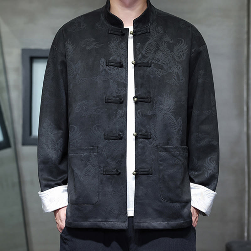 Traje Tang para hombre, chaqueta, camisa y bolsillos, con estampado de kirin y botones de rana y Buddha Stones para el Año Nuevo chino - image 14