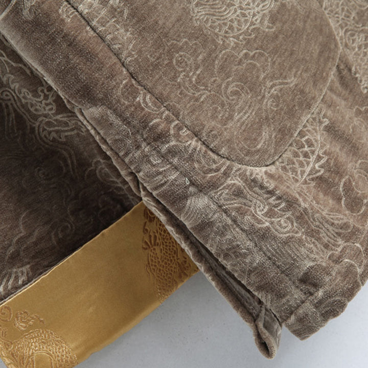 Traje Tang con botones, chaqueta y camisa para hombre con bolsillos, diseño de dragón, nubes auspiciosas y Buddha Stones para el Año Nuevo chino
