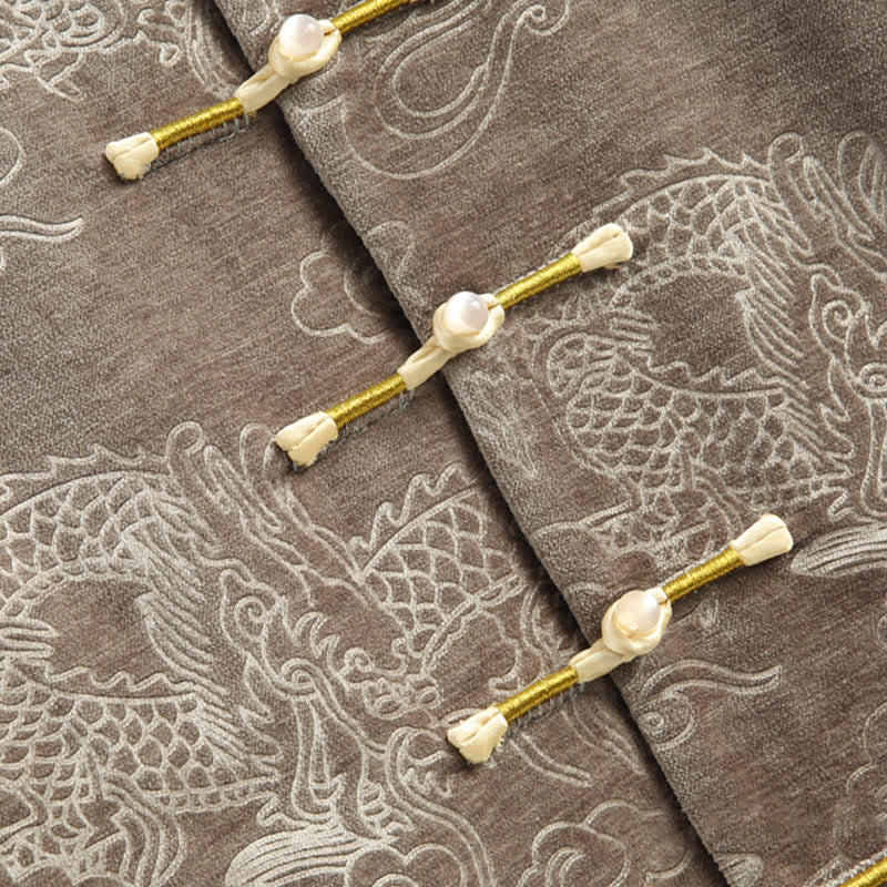 Traje Tang con botones, chaqueta y camisa para hombre con bolsillos, diseño de dragón, nubes auspiciosas y Buddha Stones para el Año Nuevo chino