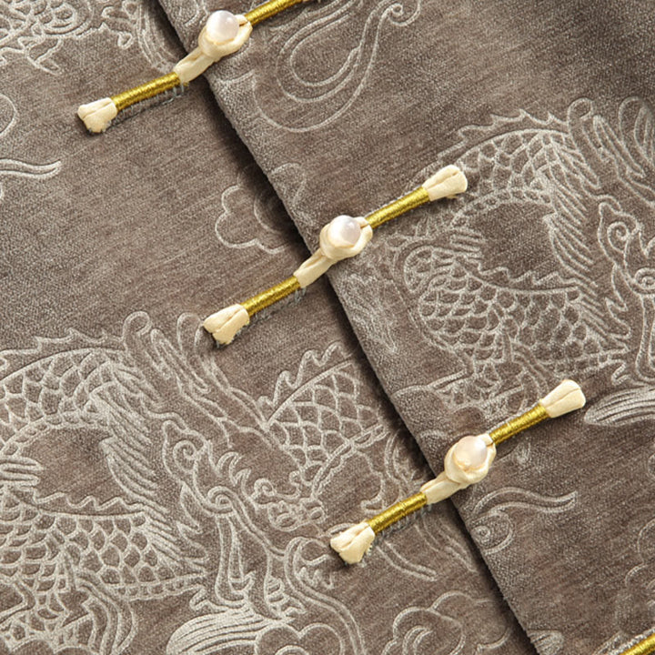 Traje Tang con botones, chaqueta y camisa para hombre con bolsillos, diseño de dragón, nubes auspiciosas y Buddha Stones para el Año Nuevo chino