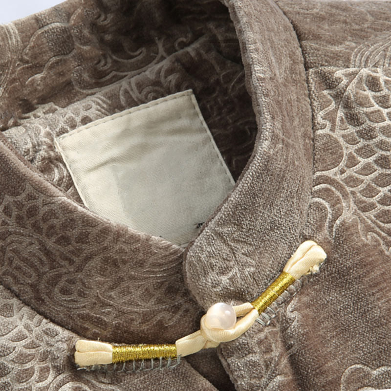 Traje Tang con botones, chaqueta y camisa para hombre con bolsillos, diseño de dragón, nubes auspiciosas y Buddha Stones para el Año Nuevo chino
