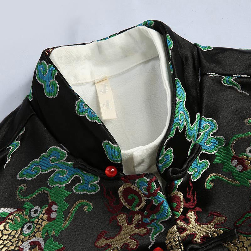 Traje Tang con botones de rana y bordado de dragón con Buddha Stones y Año Nuevo chino para hombre, chaqueta y camisa