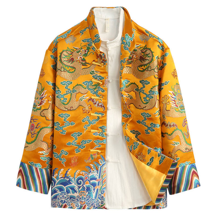 Traje Tang con botones de rana y bordado de dragón con Buddha Stones y Año Nuevo chino para hombre, chaqueta y camisa