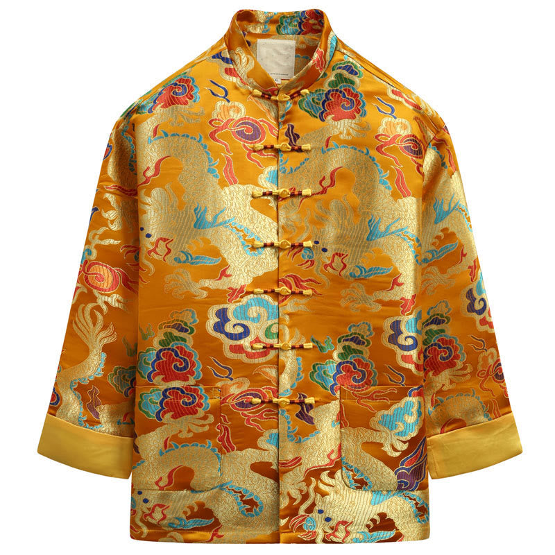 Traje Tang con botones de rana y bordado de dragón con Buddha Stones y Año Nuevo chino para hombre, chaqueta y camisa