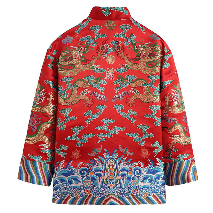 Traje Tang con botones de rana y bordado de dragón con Buddha Stones y Año Nuevo chino para hombre, chaqueta y camisa