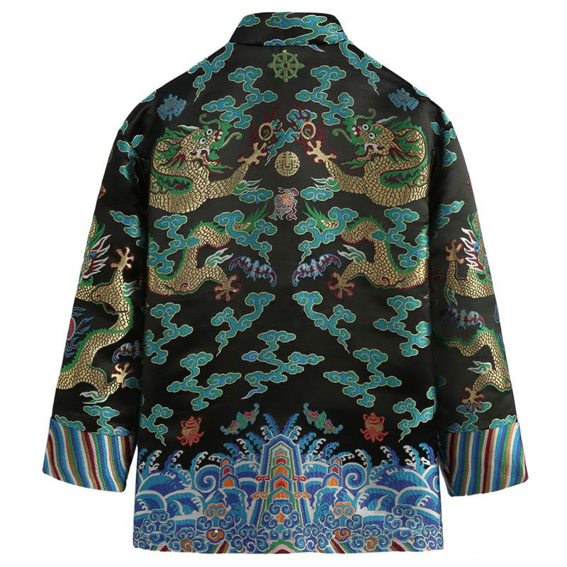 Traje Tang con botones de rana y bordado de dragón con Buddha Stones y Año Nuevo chino para hombre, chaqueta y camisa